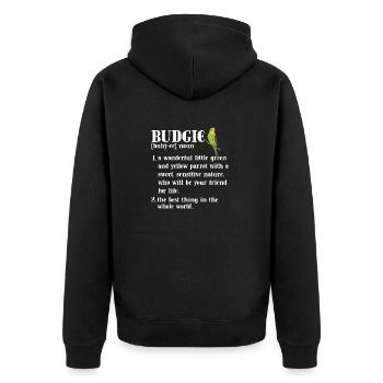 Budgerigar Parakeet Bird Pet Gift - Unisex Premium Organic Zip Hoodie - black - Back - Nico (187cm)