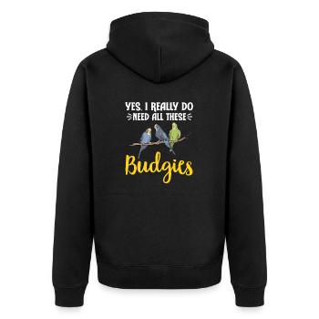 Budgerigar Parakeet Bird Pet Gift - Unisex Premium Organic Zip Hoodie - black - Back - Nico (187cm)