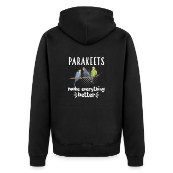 Budgerigar Parakeet Bird Pet Gift - Unisex Premium Organic Zip Hoodie - black - Back - Nico (187cm)