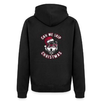 Können wir Weihnachten überspringen - Grumpy Christmas Wolf - Unisex Premium Bio Zip Hoodie - Schwarz - Hinten - Nico (187cm)