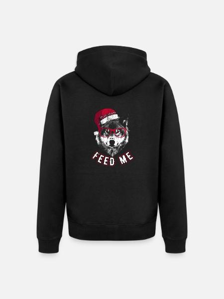 Feed Me – Grumpy Christmas Wolf - Unisex Premium Organic Zip Hoodie - black