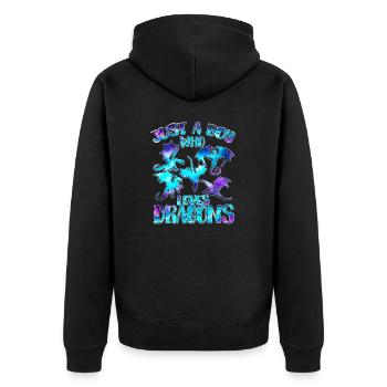 Just a boy who loves dragons - Unisex Premium Organic Zip Hoodie - black - Back - Nico (187cm)