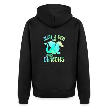 Just a boy who loves dragons - Unisex Premium Organic Zip Hoodie - black - Back - Nico (187cm)