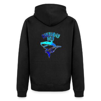 Geburtstagskind - Hai-Thema - Unisex Premium Bio Zip Hoodie - Schwarz - Hinten - Nico (187cm)