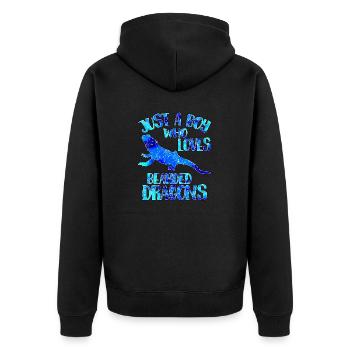 Just a boy who loves dragons - Unisex Premium Organic Zip Hoodie - black - Back - Nico (187cm)