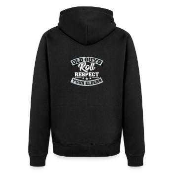 BJJ Old Guys Roll Brazilian Jiu Jitsu Training Jiu - Unisex Premium Organic Zip Hoodie - black - Back - Nico (187cm)