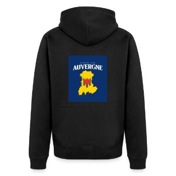 Fier de mes Racines Auvergne Bleu - Veste à capuche bio Premium Unisexe - noir - Dos - Nico (187cm)