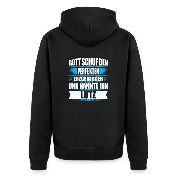 Erzgebirge Mann Namen Sachsen Lutz - Unisex Premium Bio Zip Hoodie - Schwarz - Hinten - Nico (187cm)