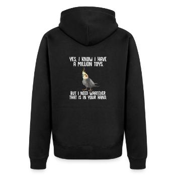 Cockatiel Cockatiel Cockatoo Perroquet Oiseau Cadeau - Veste à capuche bio Premium Unisexe - noir - Dos - Nico (187cm)