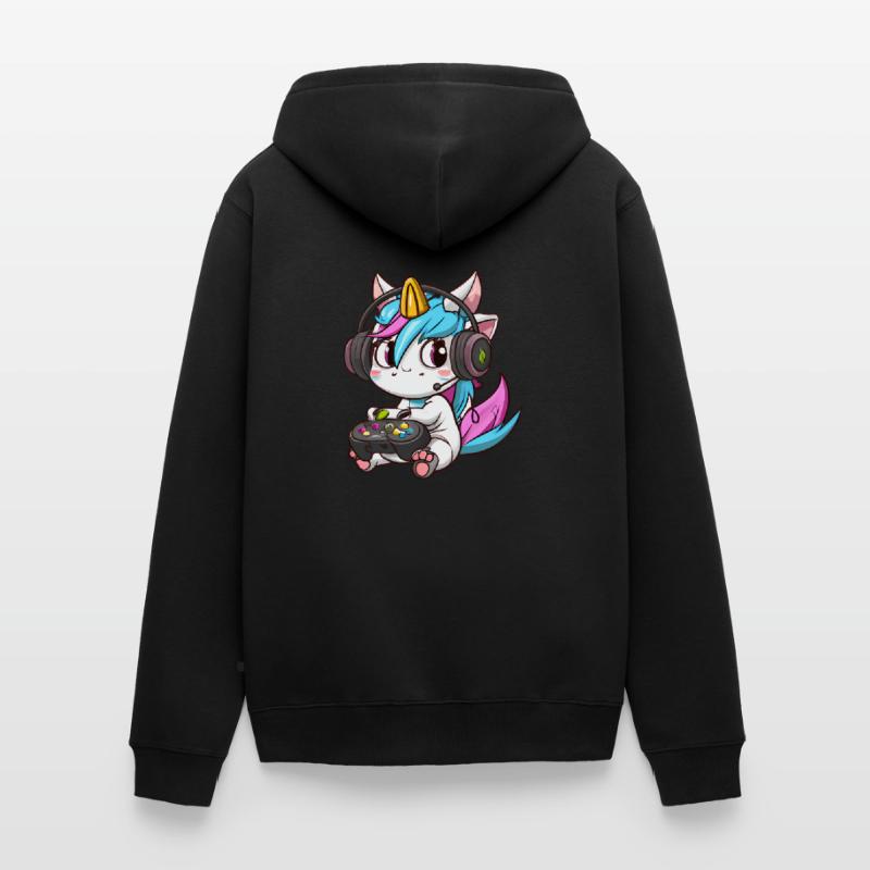 00234 süßes Einhorn mit Headset und Controller Unisex Premium Bio Zip Hoodie