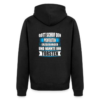 Erzgebirge Mann Namen Sachsen Torsten - Unisex Premium Bio Zip Hoodie - Schwarz - Hinten - Nico (187cm)