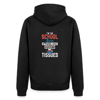 Funny School Nurse Quote for Women I Have Tissues - Unisex Premium Bio Zip Hoodie - Schwarz - Hinten - Nico (187cm)