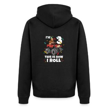 Bigfoot Party Supplies I'm 3 This Is How I Roll - Unisex Premium Organic Zip Hoodie - black - Back - Nico (187cm)