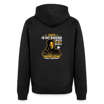 Faith Is My Sword Truth Is My Shield T-Shirt - Unisex Premium Organic Zip Hoodie - black - Back - Nico (187cm)