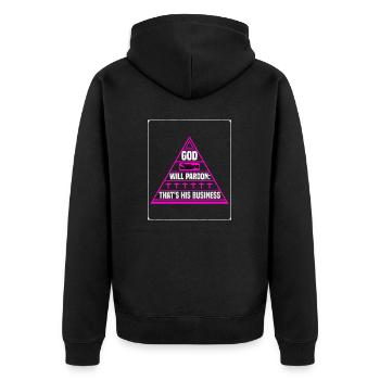 God Will Pardon That's His Business T-Shirt - Unisex Premium Organic Zip Hoodie - black - Back - Nico (187cm)
