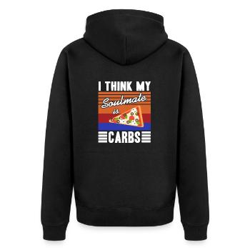 I Think My Soulmate Is Carbs Retro Pizza Lover - Unisex Premium Bio Zip Hoodie - Schwarz - Hinten - Nico (187cm)
