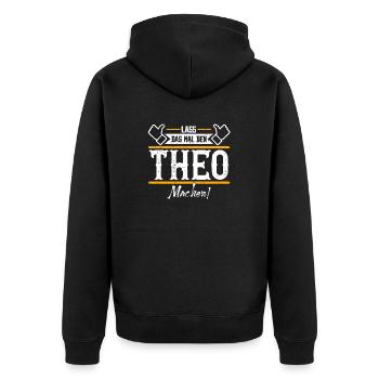Theo Geschenkidee Geschenk Geburtstag - Unisex Premium Bio Zip Hoodie - Schwarz - Hinten - Nico (187cm)