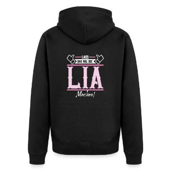 Lia Geschenkidee Geschenk Geburtstag - Unisex Premium Bio Zip Hoodie - Schwarz - Hinten - Nico (187cm)