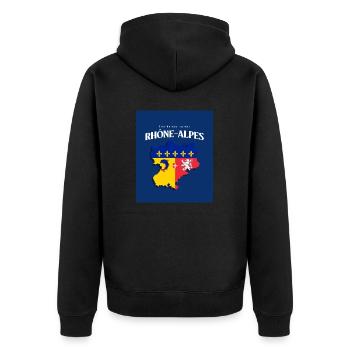 Fier de mes Racines Rhône-Alpes Bleu - Veste à capuche bio Premium Unisexe - noir - Dos - Nico (187cm)