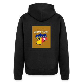 Fier de mes Racines Rhône-Alpes Or - Veste à capuche bio Premium Unisexe - noir - Dos - Nico (187cm)