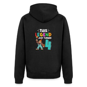 Bigfoot Party Supplies This Legend Just Turned 4 - Unisex Premium Organic Zip Hoodie - black - Back - Nico (187cm)