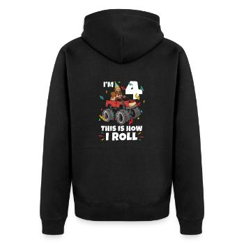 Bigfoot Party Supplies I'm 3 This Is How I Roll - Unisex Premium Organic Zip Hoodie - black - Back - Nico (187cm)