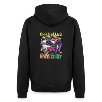80 Girl 80er Mottoparty Offizielles 80er Shirt - Unisex Premium Bio Zip Hoodie - Schwarz - Hinten - Nico (187cm)
