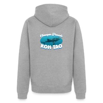 Walhai - Chumpon Pinnacle - Koh Tao - Tauchen - Unisex Premium Bio Zip Hoodie - Grau meliert - Hinten - Nico (187cm)