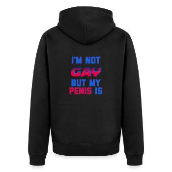 Ich bin nicht schwul, aber mein Penis ist - Unisex Premium Bio Zip Hoodie - Schwarz - Hinten - Nico (187cm)