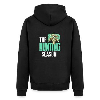 The Hunting Season Retro Mushroom Hunting Mycology - Unisex Premium Organic Zip Hoodie - black - Back - Nico (187cm)