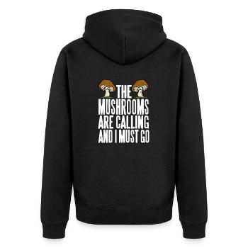 The Mushrooms Are Calling & I Must Go Mycology - Unisex Premium Organic Zip Hoodie - black - Back - Nico (187cm)