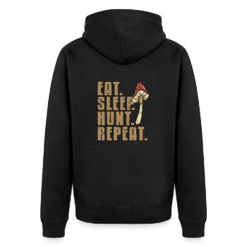 Eat Sleep Hunt Repeat Cool Retro Mushroom Hunter - Unisex Premium Organic Zip Hoodie - black - Back - Nico (187cm)