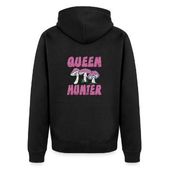 QUEEN Hunter Retro Mushroom Hunting Mycology - Unisex Premium Organic Zip Hoodie - black - Back - Nico (187cm)