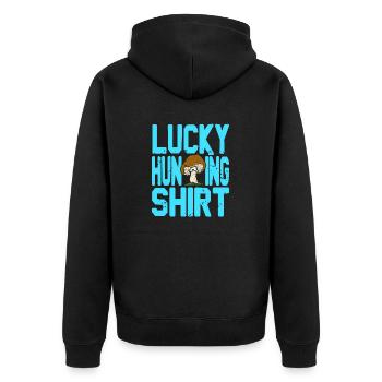 Lucky Hunting Shirt Cool Retro Mushroom Hunting - Unisex Premium Organic Zip Hoodie - black - Back - Nico (187cm)