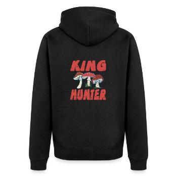 KING Hunter Retro Mushroom Hunting Mycology - Unisex Premium Organic Zip Hoodie - black - Back - Nico (187cm)