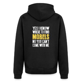 I Know Where To Find Morel's Funny Mushroom Hunter - Unisex Premium Organic Zip Hoodie - black - Back - Nico (187cm)