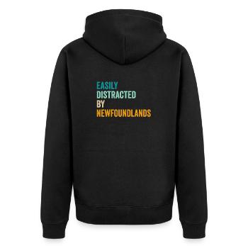 Easily Distracted By Newfoundlands - Unisex Premium Organic Zip Hoodie - black - Back - Nico (187cm)