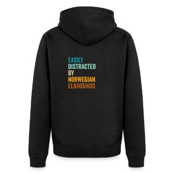 Easily Distracted By Norwegian Elkhounds - Unisex Premium Organic Zip Hoodie - black - Back - Nico (187cm)