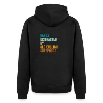 Easily Distracted By Old English Sheepdogs - Unisex Premium Organic Zip Hoodie - black - Back - Nico (187cm)
