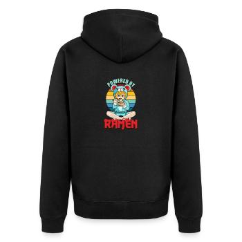 Lustiger Japan Kawaii Stil Powered by Ramen - Unisex Premium Bio Zip Hoodie - Schwarz - Hinten - Nico (187cm)