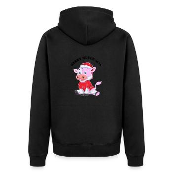 Merry Muuu Mas Outfit - Unisex Premium Bio Zip Hoodie - Schwarz - Hinten - Nico (187cm)