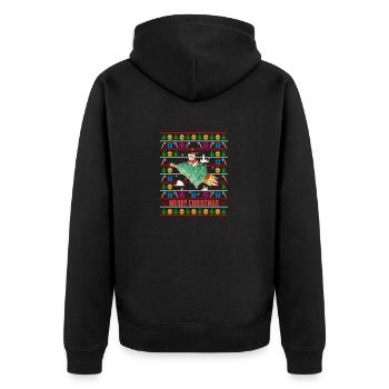 Ugly Xmas Sweater Merry Christmas Santa Witzig - Unisex Premium Bio Zip Hoodie - Schwarz - Hinten - Nico (187cm)