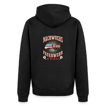 Nachwuchsfeuerwehrfrau für die Feuerwehr mit - Unisex Premium Bio Zip Hoodie - Schwarz - Hinten - Nico (187cm)