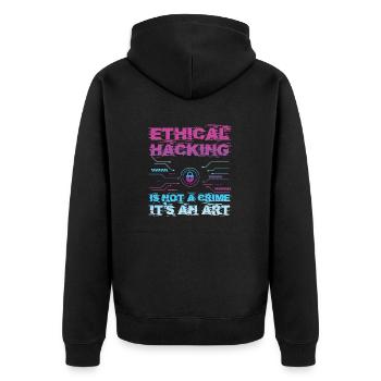 Hacking is Not A Crime - Unisex Premium Bio Zip Hoodie - Schwarz - Hinten - Nico (187cm)