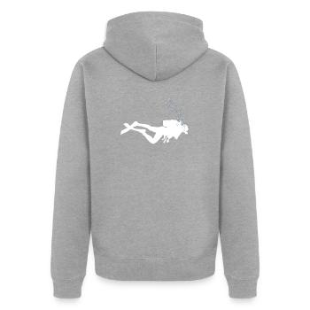 Scuba Taucher unter Wasser mit Luftblasen - Unisex Premium Bio Zip Hoodie - Grau meliert - Hinten - Nico (187cm)