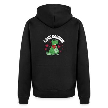 Valentinstag Dinosaurier Trex Valentinstag Liebe - Unisex Premium Bio Zip Hoodie - Schwarz - Hinten - Nico (187cm)