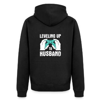 Leveling Up To Husband - Unisex Premium Bio Zip Hoodie - Schwarz - Hinten - Nico (187cm)