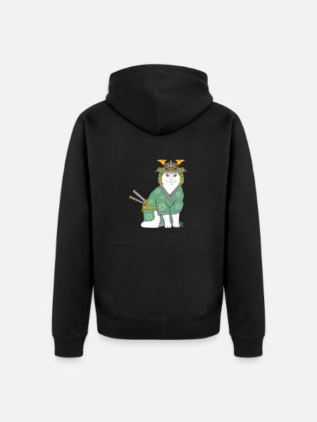 Neko Samurai Funny - Unisex Premium Organic Zip Hoodie - black