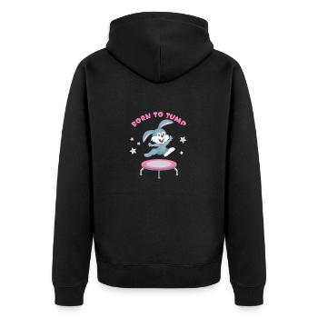 Lustiges und Süßes Trampolin Design mit Hase für - Unisex Premium Bio Zip Hoodie - Schwarz - Hinten - Nico (187cm)