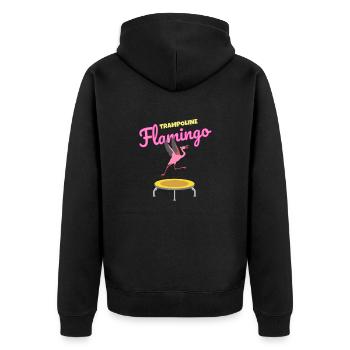 Lustiges und Süßes Trampolin Design mit Flamingo - Unisex Premium Bio Zip Hoodie - Schwarz - Hinten - Nico (187cm)